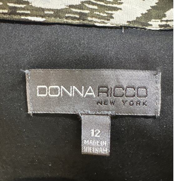 Donna Ricco Green Black Sheer Geometric Animal Tie Front Long Sleeve Dress 12 - Picture 8 of 9